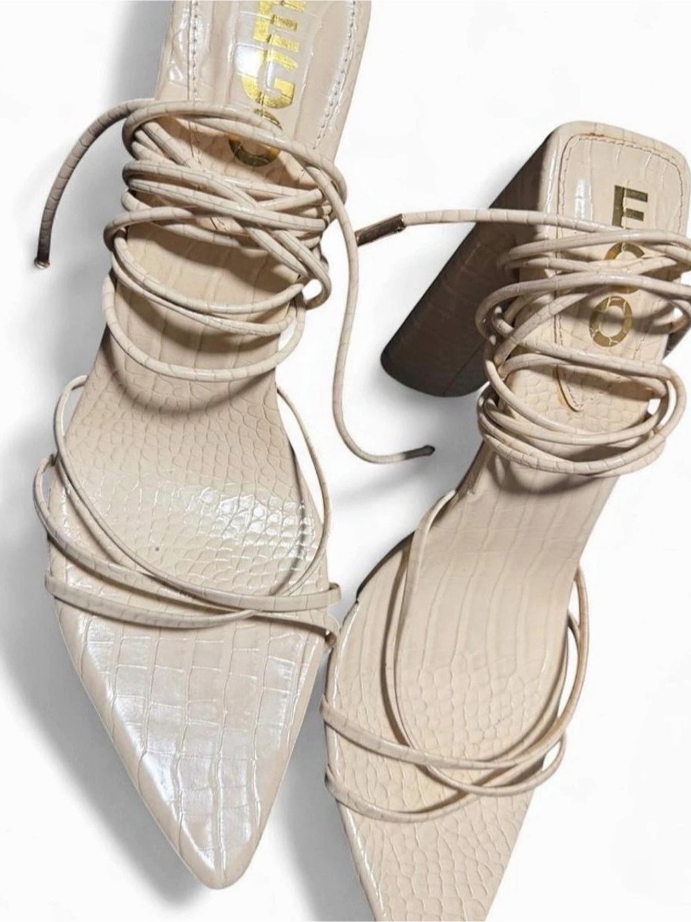 EGO Pointed Toe Lace-Up Heels in Cream UK 8